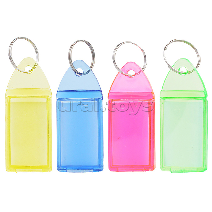 Брелок для ключей полупрозрачный пластик, 60x22 мм, размер инфо-окна 36x21 мм, металлическое кольцо, 20 шт в пластиковом блистере, цвета ассорти