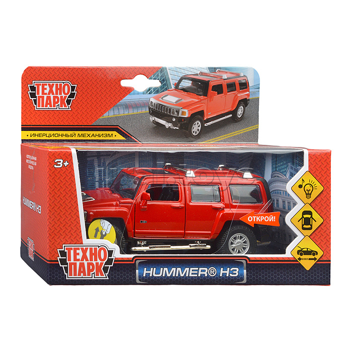 Машина металл Hummer h3, 14,4 см, (двери, багажник, свет-звук) инерция.