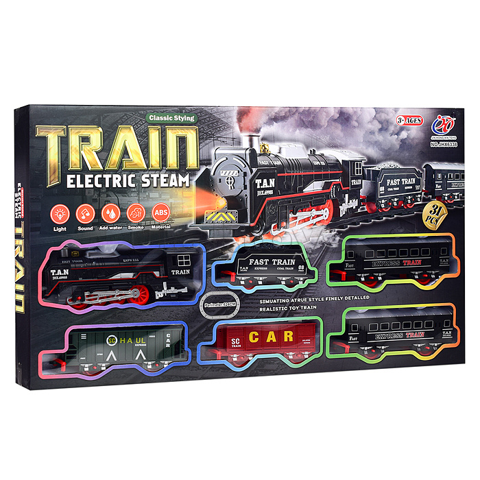 Железная дорога "Train electric steam-3" в коробке