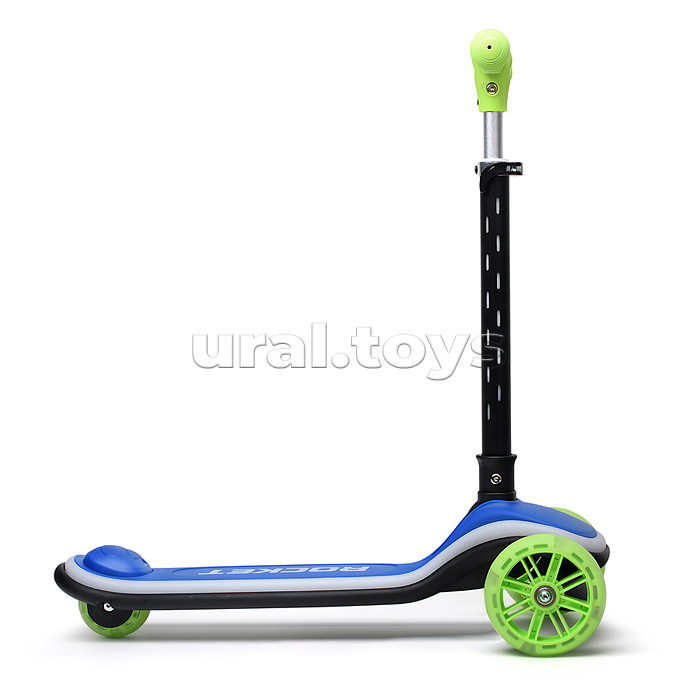 Самокат трёхколёсный ROCKET светящиеся колеса PU, дека, рулевая стойка, цвет зелено-синий