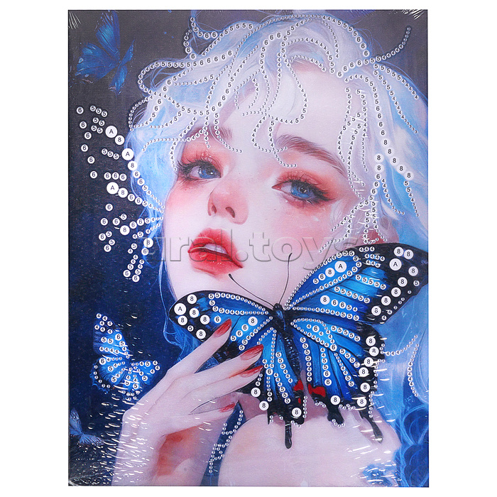 Мозаика алмазная "Девушка с бабочками" 30*40 см.