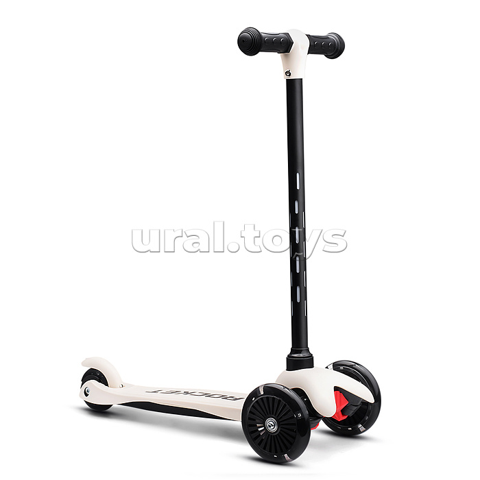Самокат 3-х колесный ROCKET,колеса PU со светом, светящаяся стойка, ABEC 7, белый