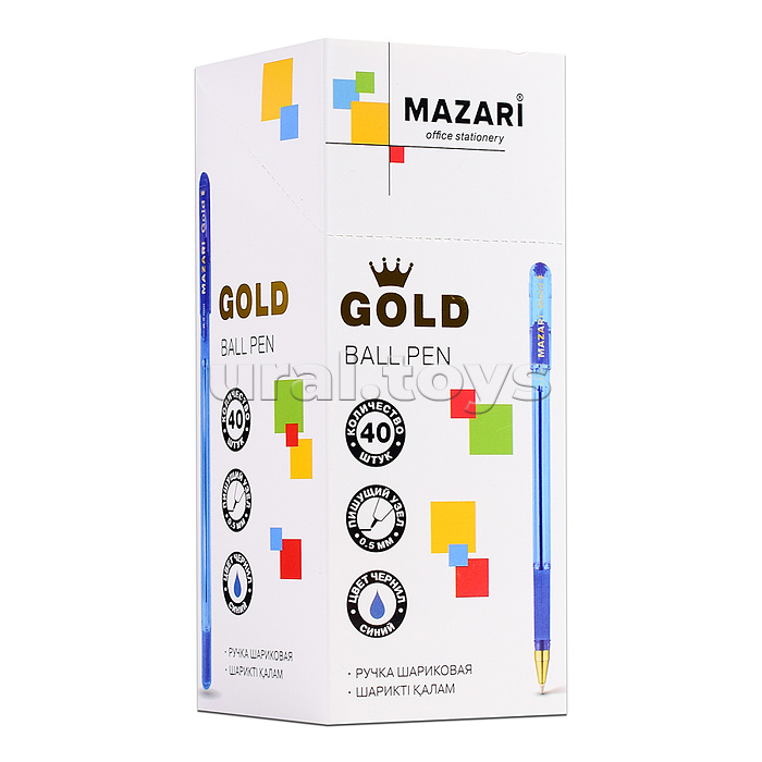 Ручка шариковая GOLD, синяя, пулевидный пиш.узел 0.5мм, корпус пластиковый полупрозрачный синий, с резиновым грипом, сменный стержень 140мм, картонная упаковка Ручка шариковая GOLD, синяя, пулевидный пиш.узел 0.5мм, корпус пластиковый полупрозрачный синий, с резиновым грипом, сменный стержень 140мм, картонная упаковка