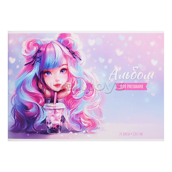 Альбом для рисования 24 л, "Девочка с  бабл-ти" 120 г/м²