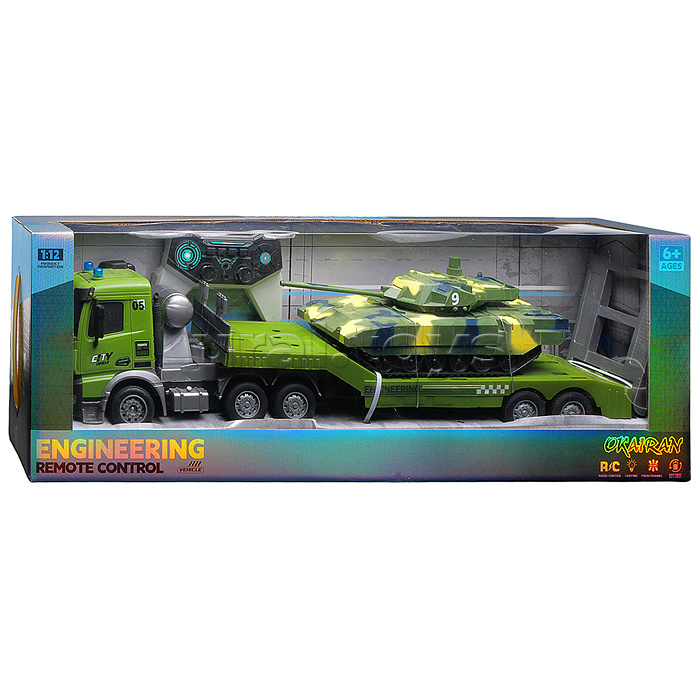 Машина "Военный автовоз" с танком  р/у 27 MHz, в коробке