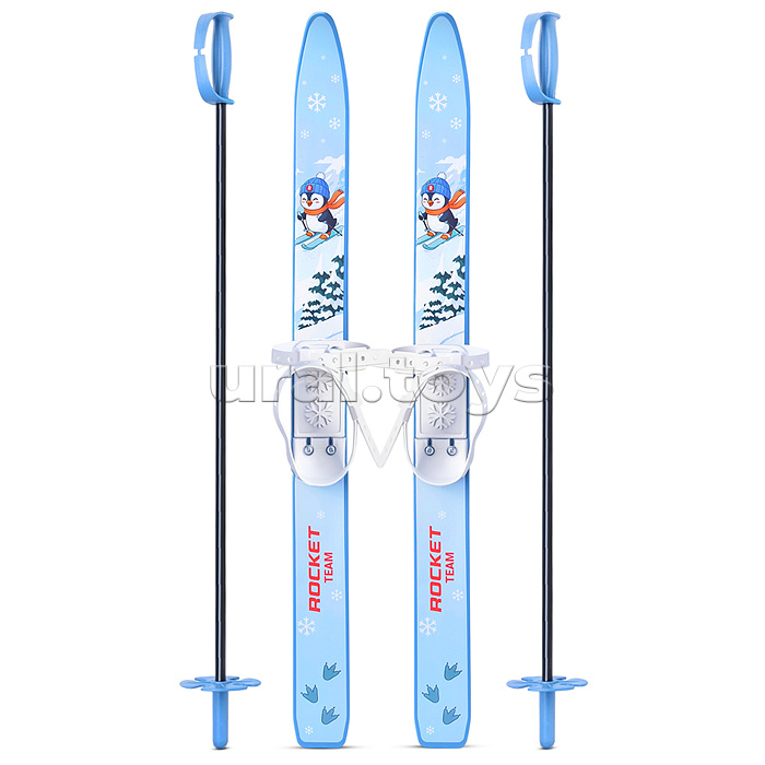 Лыжи детские "Пингвин на лыжах" ROCKET SKI KIDS 75/75 см, универсальное крепление, с палками