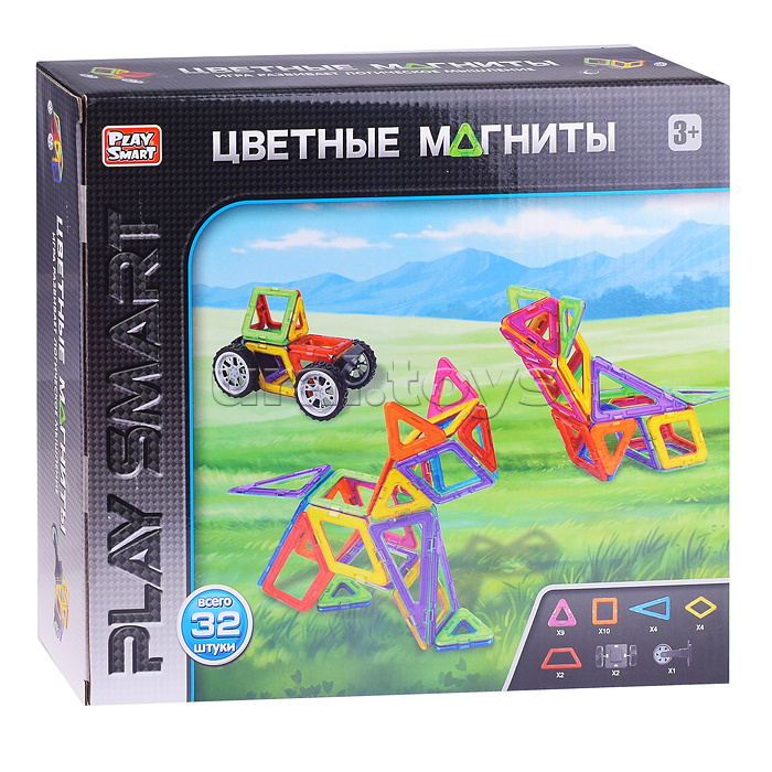 Конструктор магнитный "Цветные магниты" 32 дет., в коробке