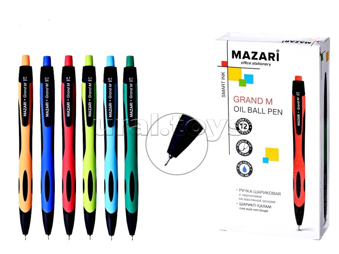 Ручка шариковая автоматическая GRAND M, синяя, серия Smart Ink, чернила на масляной основе (Индия), игольчатый пиш.узел 0.7мм (Индия), корпус пластиковый цветной, с покрытием Soft, сменный стержень 107 мм, картонная упаковка