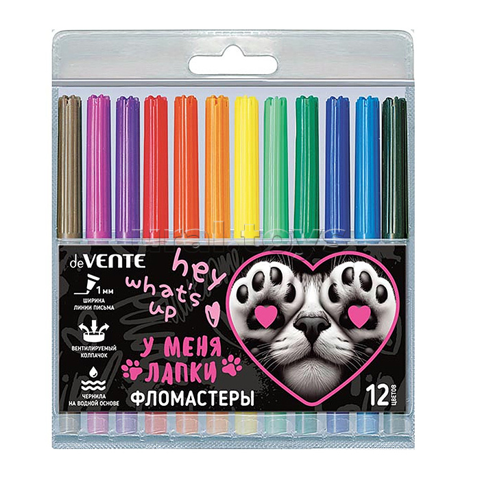Фломастеры "У меня лапки" 12 цветов с вентилируемым колпачком, в пластиковом блистере