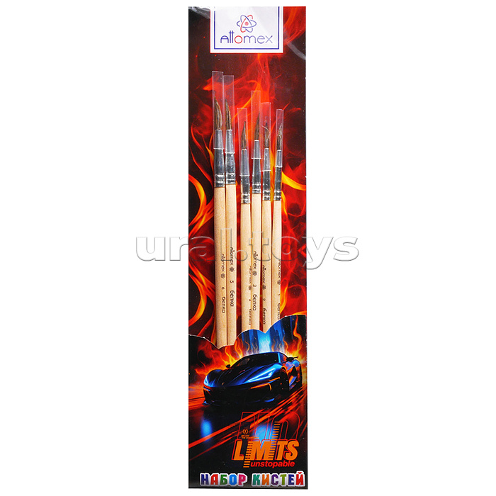 Набор кистей "No Limits" 06 шт (белка № 1, 2, 3, 4, 5, 6) деревянная ручка, в пластиковом блистере
