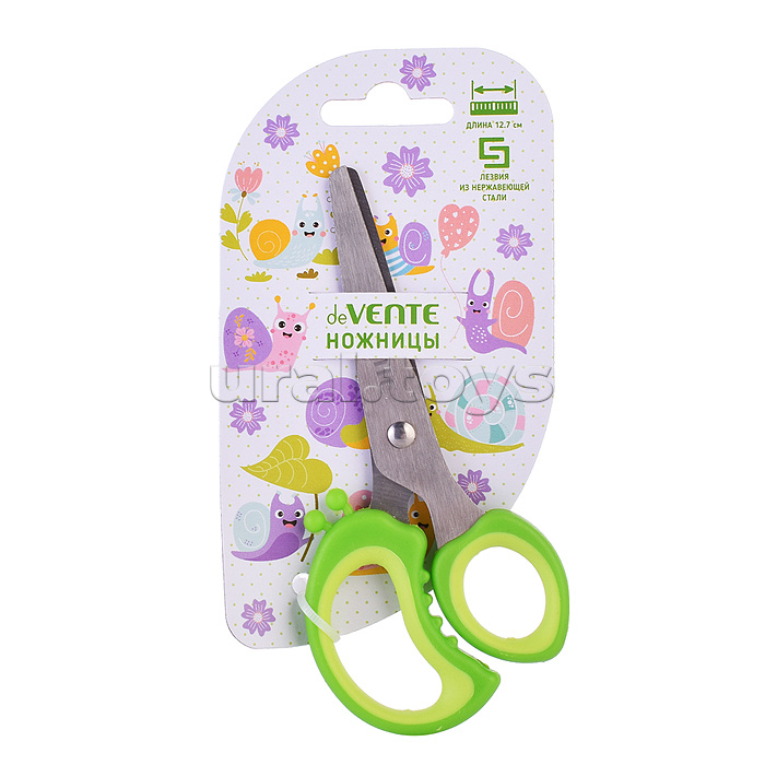 Ножницы детские "Snail" 12,7 см, двухцветные прорезиненные кольца, в картонном блистере, салатовый