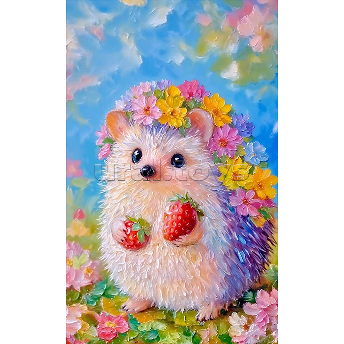 Мозаика алмазная "Ёжик с клубникой" 20*30 см.