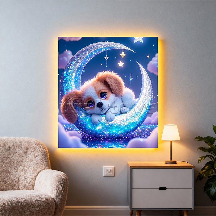 Мозаика алмазная "Собачка на луне" (светится в темноте) 20*20см.