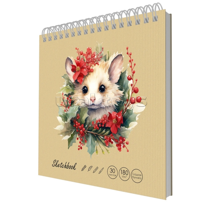 Скетчбук 30л. "Cute mouse" евроспираль, твердая обл крафт-картон повышенной плотности