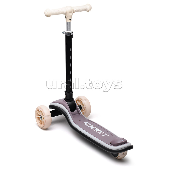 Самокат трёхколёсный ROCKET светящиеся колеса PU, дека, рулевая стойка, цвет серый