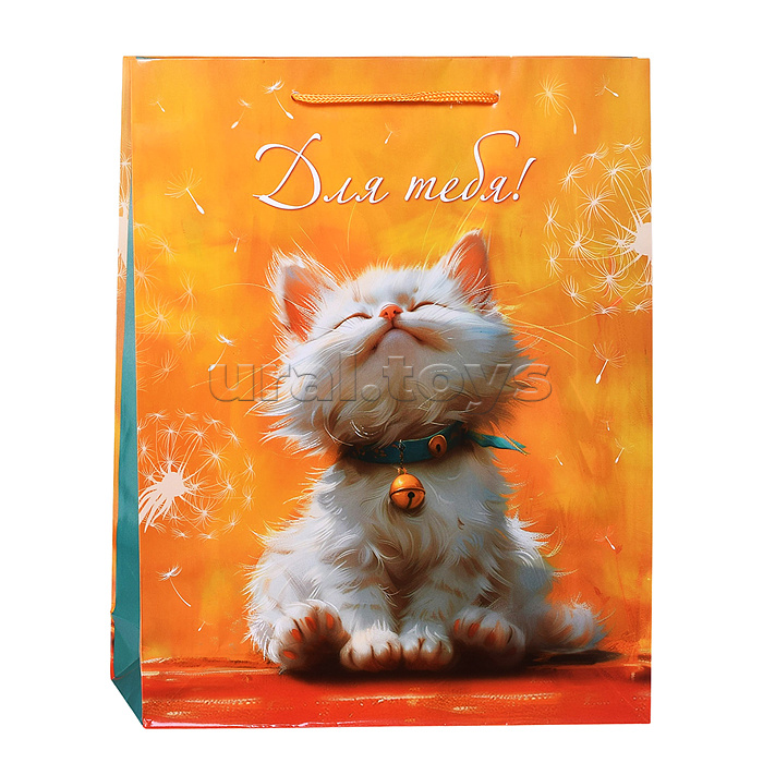 Пакет подарочный с глянцевой ламинацией 26,4х32,7x8 см (L) Сонный котик, 128 г (соб.разр)