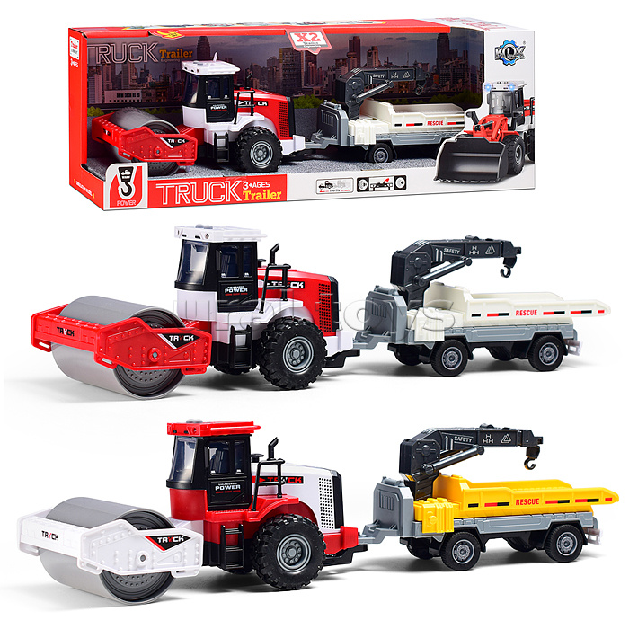 Машина "Каток с прицепом" 1:43 (свет,звук) в коробке