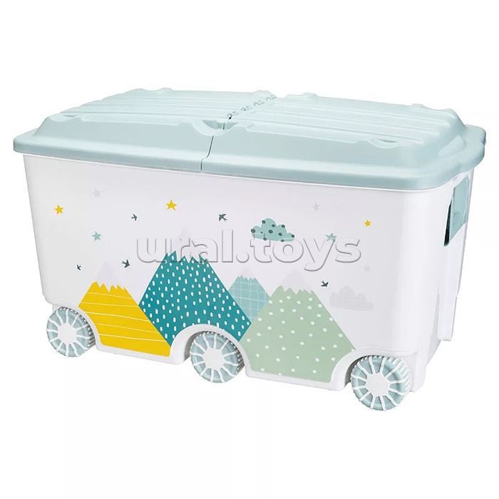 Ящик для игрушек на колесах с декором "Горы" 685х395х385мм, 66,5л  (Светло-голубой)