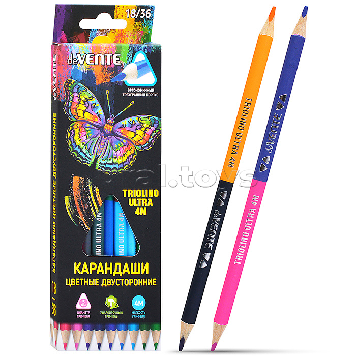 Карандаши цветные двухсторонние "Triolino Ultra 4М" 18 штук /36 цветов, 4М, диаметр грифеля 3мм Карандаши цветные двухсторонние "Triolino Ultra 4М" 18 штук /36 цветов, 4М, диаметр грифеля 3мм
