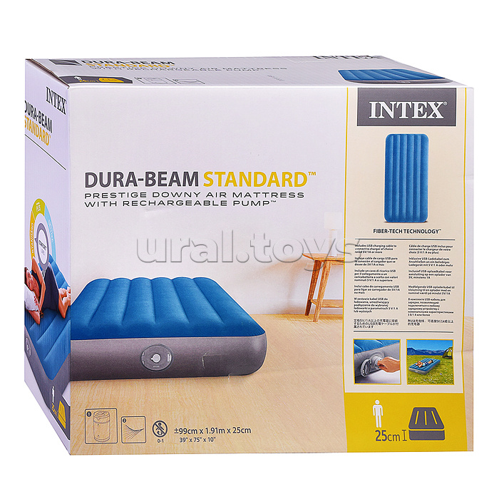 Надувной матрас 99х191х25см "Prestige" встр. насос аккумуляторный, до 136кг, 64187NP INTEX