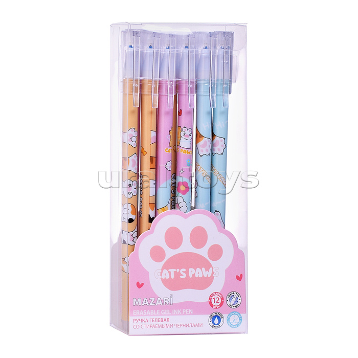 Ручка гелевая со стиранмыми чернилами "Лапки" синяя, 0.5мм.
