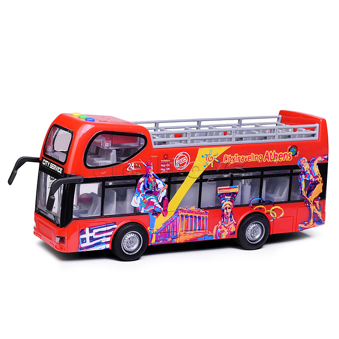 Машина "Автобус туристический" (свет, звук) цвет красный,в коробке