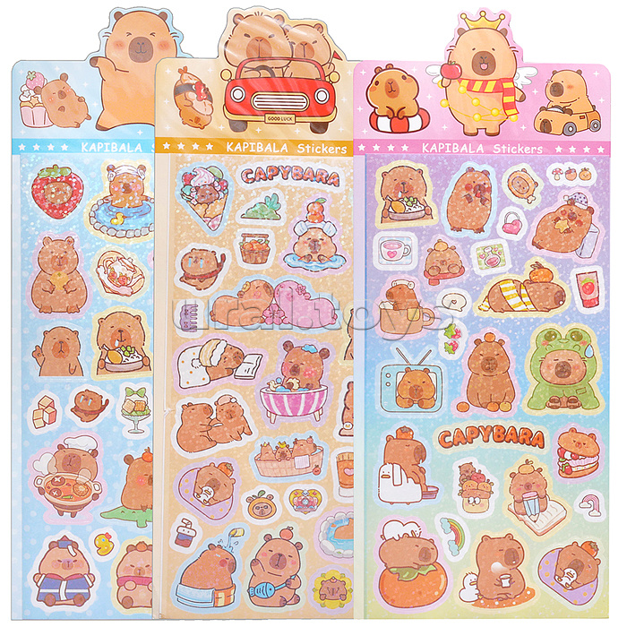 Наклейки лазерные "Капибара" 22х9,5 см, микс 12 дизайнов