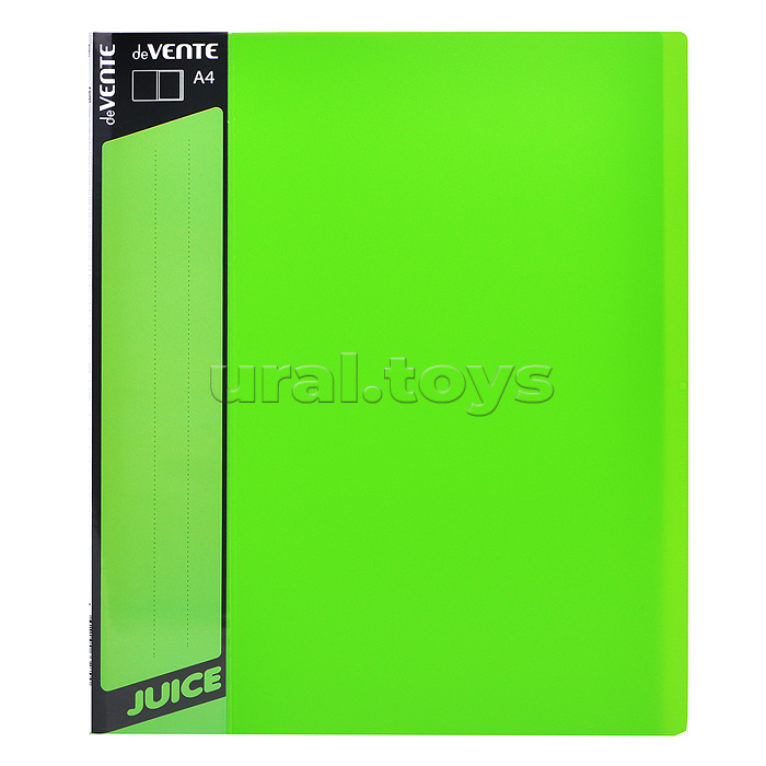 Папка с 10 вкладышами "Juicy" A4, 450 мкм, вкладыши 30 мкм, фактура "песок" внешний карман со сменной этикеткой, внутренний карман, индивидуальная маркировка, непрозрачная салатовая
