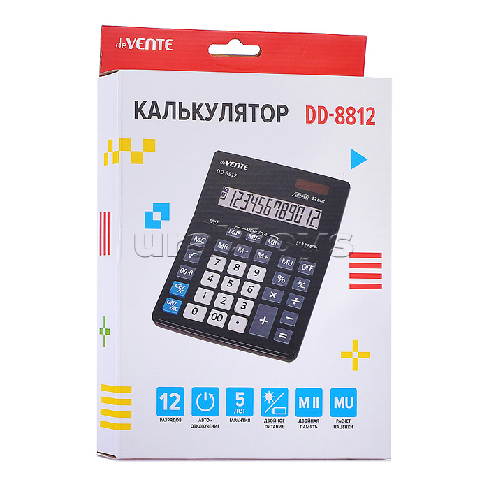 Калькулятор настольный DD-8812, 155x205x35 мм, 12 разрядный, двойное питание, двойная память, автоматическое вычисление квадратного корня, процентов, наценки, клавиша "00" коррекция последнего введенного значения, функция смены знака, автоматическое отклю Калькулятор настольный DD-8812, 155x205x35 мм, 12 разрядный, двойное питание, двойная память, автоматическое вычисление квадратного корня, процентов, наценки, клавиша "00" коррекция последнего введенного значения, функция смены знака, автоматическое отклю