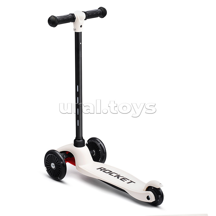 Самокат 3-х колесный ROCKET,колеса PU со светом, светящаяся стойка, ABEC 7, белый