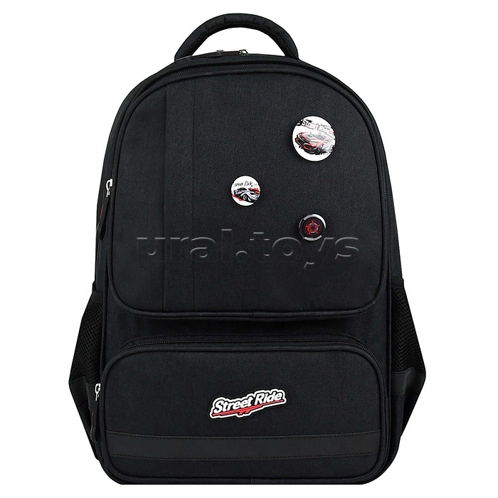 Рюкзак школьный Феникс+ арт.71928/ 10 ГОРОДСКИЕ ГОНКИ (30х40х14 см, полиэстер, значки, резиновая нашивка, 1 отделение (-я), молния, тип спинки: формоустойчивая спинка из сетчатой ткани и поролона, тип