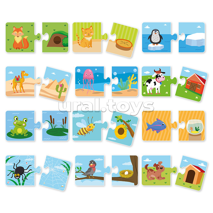 Пазлы-парочки "Кто где живет"