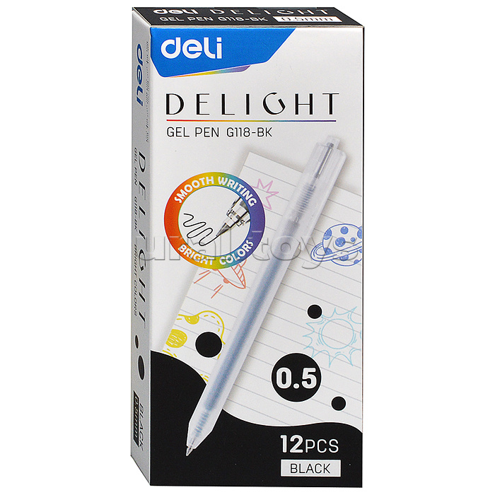 Ручка гелевая Delight автомат, корп. прозрачный чернила черные, линия 0.5мм Ручка гелевая Delight автомат, корп. прозрачный чернила черные, линия 0.5мм