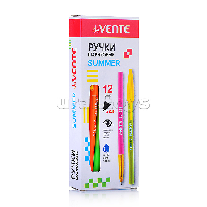 Ручка шариковая "Summer" d=0,5 мм, неоновый корпус с полупрозрачным держателем, разборный корпус, сменный стержень, индивидуальная маркировка, цвета корпуса ассорти, синяя