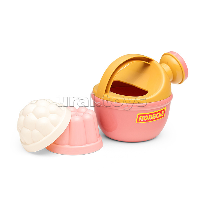 Набор №693: ведро-замок большое №2, ситечко-крепость большое, лопатка №5, грабельки №5, 2 формочки, лейка малая №4 (розовый)