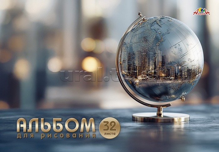 Альбом для рисования 32л. на гребне цв.мел.карт.обл."Зеркальный глобус"