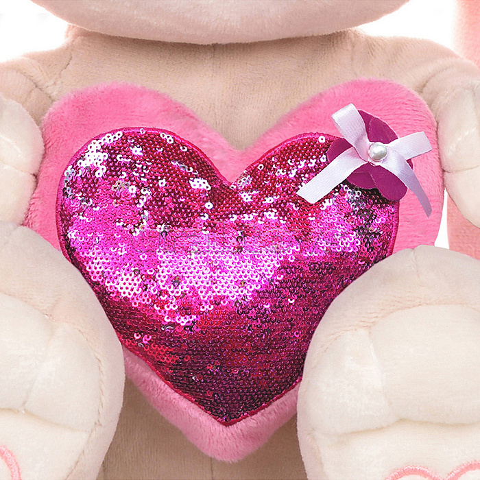 Зайка с розовым сердцем, 35 см