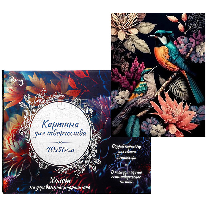 Картина по номерам 40х50 "Райские птицы" черный холст с поталью 28цветов