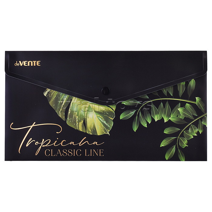 Папка-конверт на кнопке "Tropicana" Travel-size DL (260x140 мм) 180 мкм, непрозрачная с рисунком, тиснение фольгой, индивидуальная маркировка, 2 дизайна ассорти