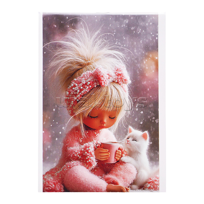 Блокнот А6 40л. "Девочка с белым котенком" клетка