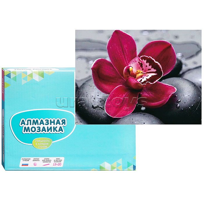 Алмазная мозаика 15х20 "Цветок на камнях" (11 цветов)