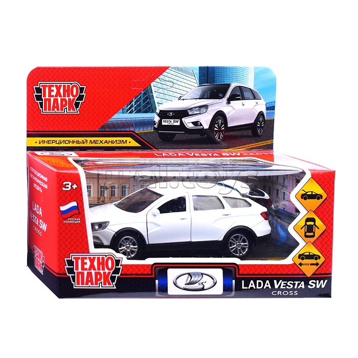 Машина металл Lada Vesta Sw Cross 12 см, (двери, багаж, белый) инерц, в коробке