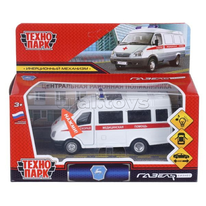 Машина металл ГАЗ-3221 "Газель" Скорая, 12,2 см, свет-звук, двери, инерция