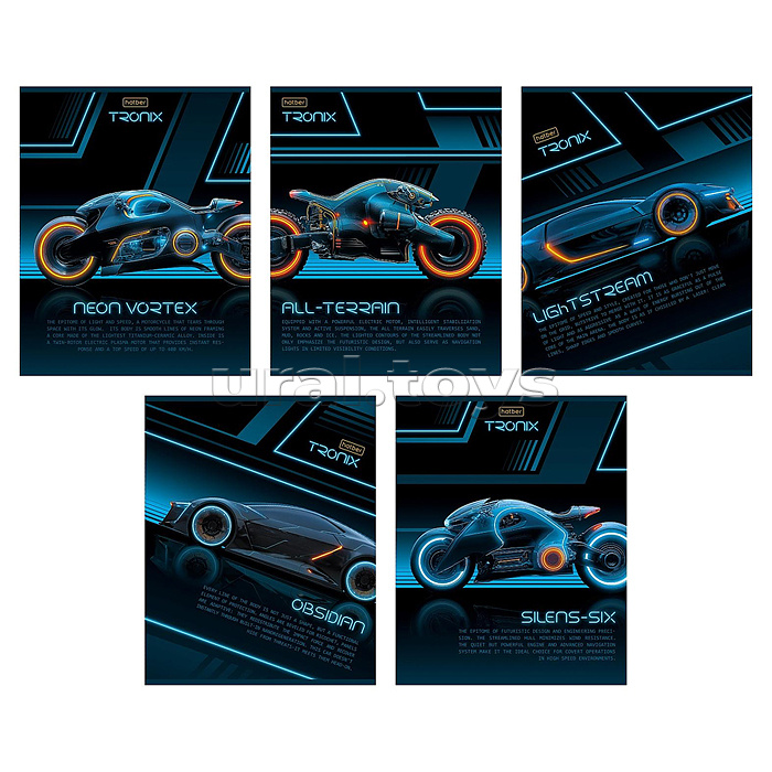 Тетрадь 48л. клетка "Троникс" А5ф 60-65г/кв.м на скобе обл. мел.картон выб лак 5 диз.в блоке