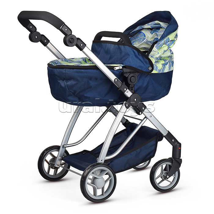 Коляска для кукол, металлическая, складная,с сумкой-корзиной для мамы,цвет листья на тёмно синем