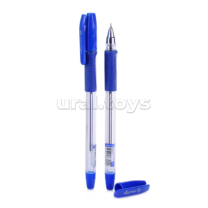 Ручка шариковая "Attomex. Aviator" d=0,7 мм, прозрачный корпус с каучуковым держателем, сменный стержень, индивидуальная маркировка, в картонной коробке, синяя