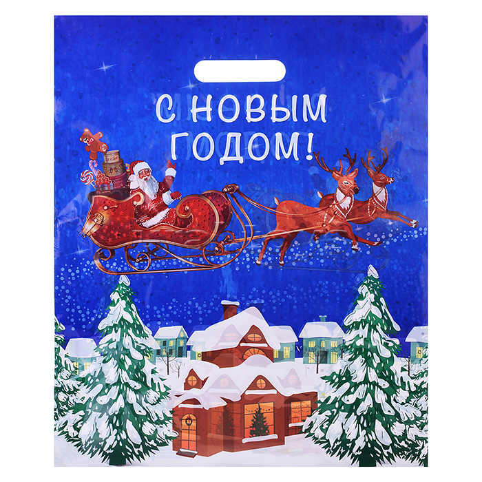 Пакет ПЭ с вырубной ручкой 38х45+3см (60) "Упряжка"