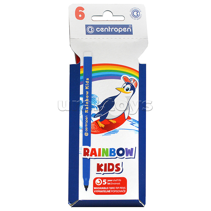 Фломастеры 06 цветов "Centropen Rainbow Kids" с трехгранным держателем (смываемые) в пластиковом пакете Фломастеры 06 цветов "Centropen Rainbow Kids" с трехгранным держателем (смываемые) в пластиковом пакете
