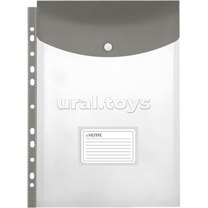 Папка-вкладыш A4 140 мкм с расширением и клапаном на кнопке вертикальная, прозрачная с дымчатым клапаном