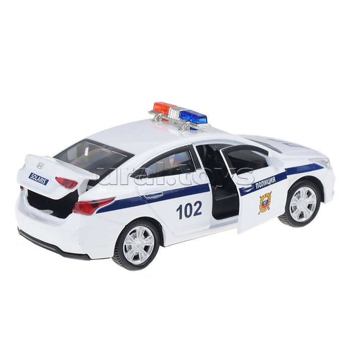 Машина металл. Hyundai solaris полиция, 12см, (откр. двери, белый) инерц, в коробке